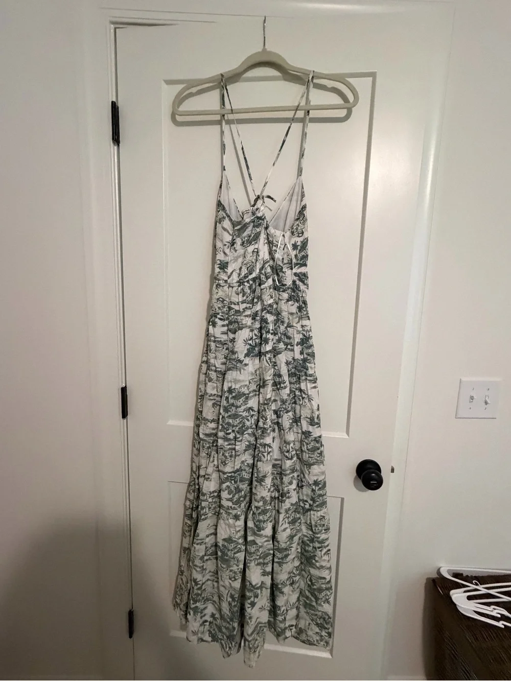 Abercrombie & Fitch White Maxi Dress with Green Toile Print